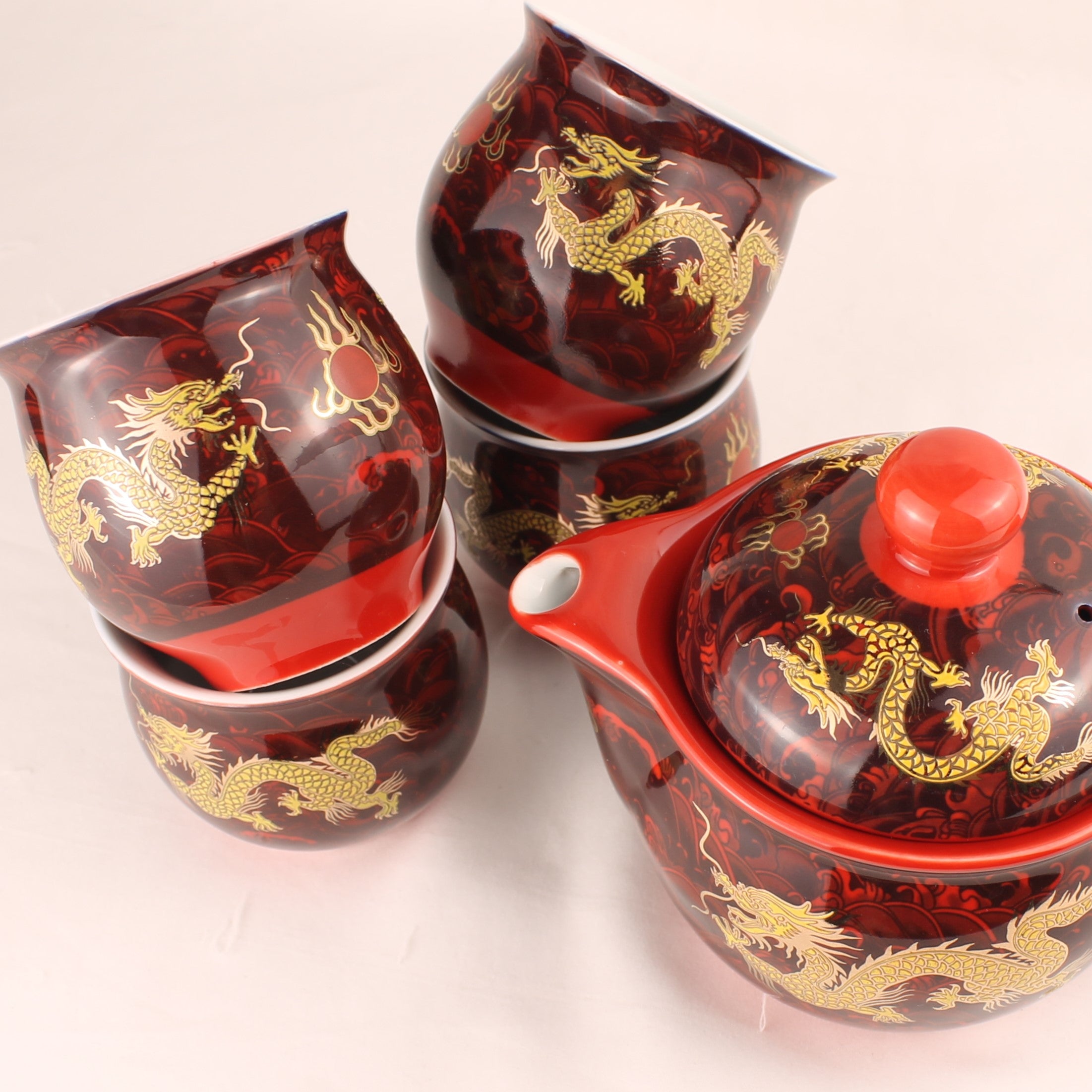 Chinese Gongfu Theeset met Drakenmotief in Originele Doos – Dubbelwandige Kopjes
