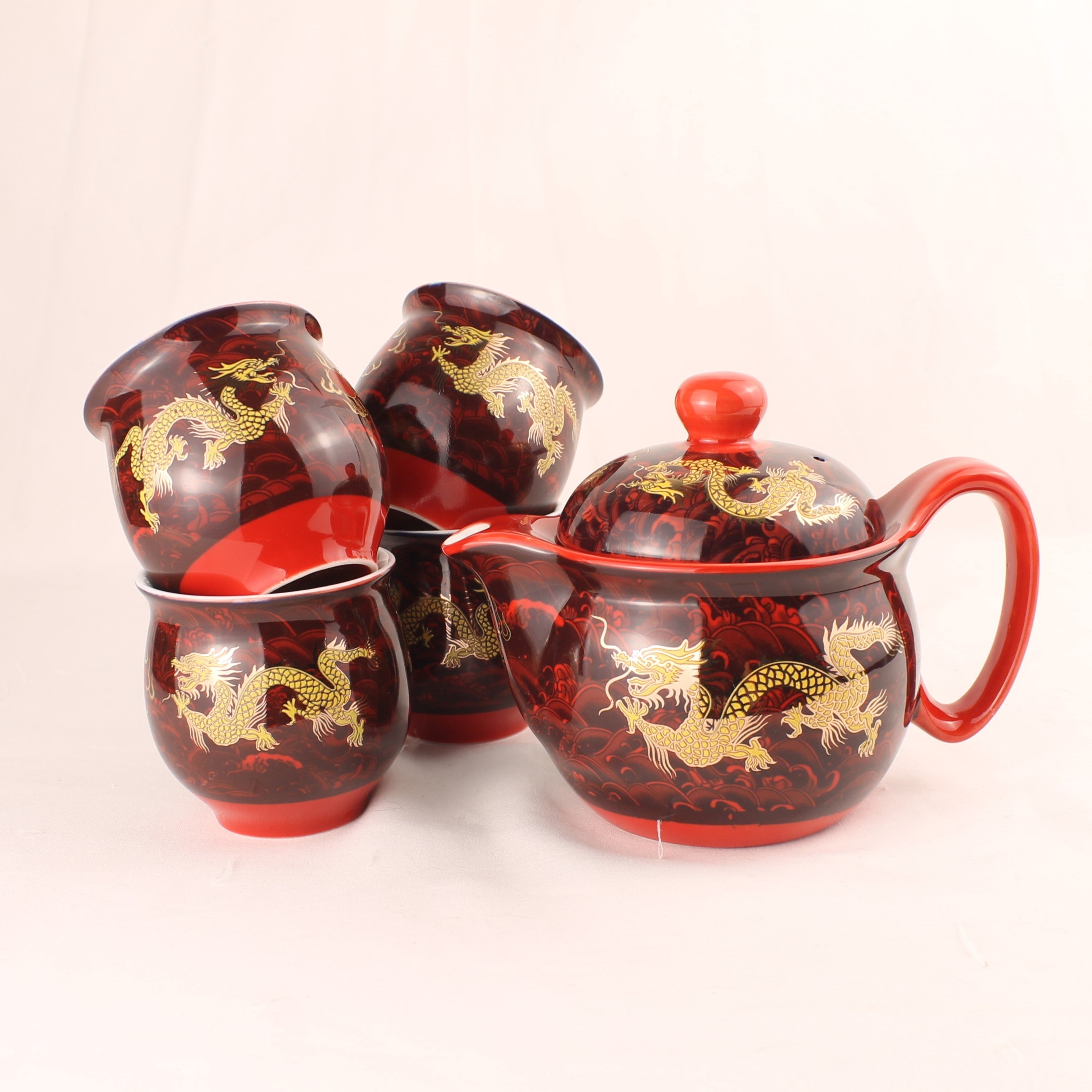 Chinese Gongfu Theeset met Drakenmotief in Originele Doos – Dubbelwandige Kopjes