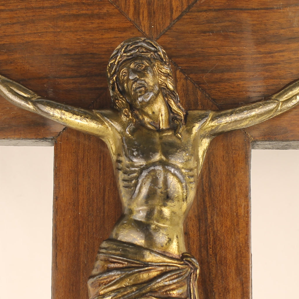 Groot Houten Wandkruis met Verguld Christus Corpus en INRI - 45 cm - Katholieke Devotionalia