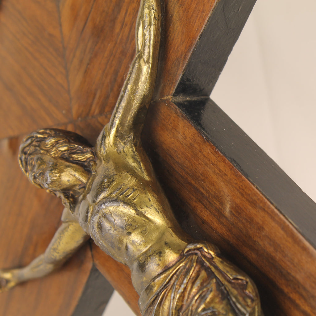 Groot Houten Wandkruis met Verguld Christus Corpus en INRI - 45 cm - Katholieke Devotionalia