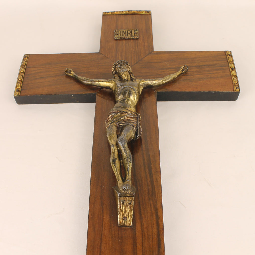 Groot Houten Wandkruis met Verguld Christus Corpus en INRI - 45 cm - Katholieke Devotionalia