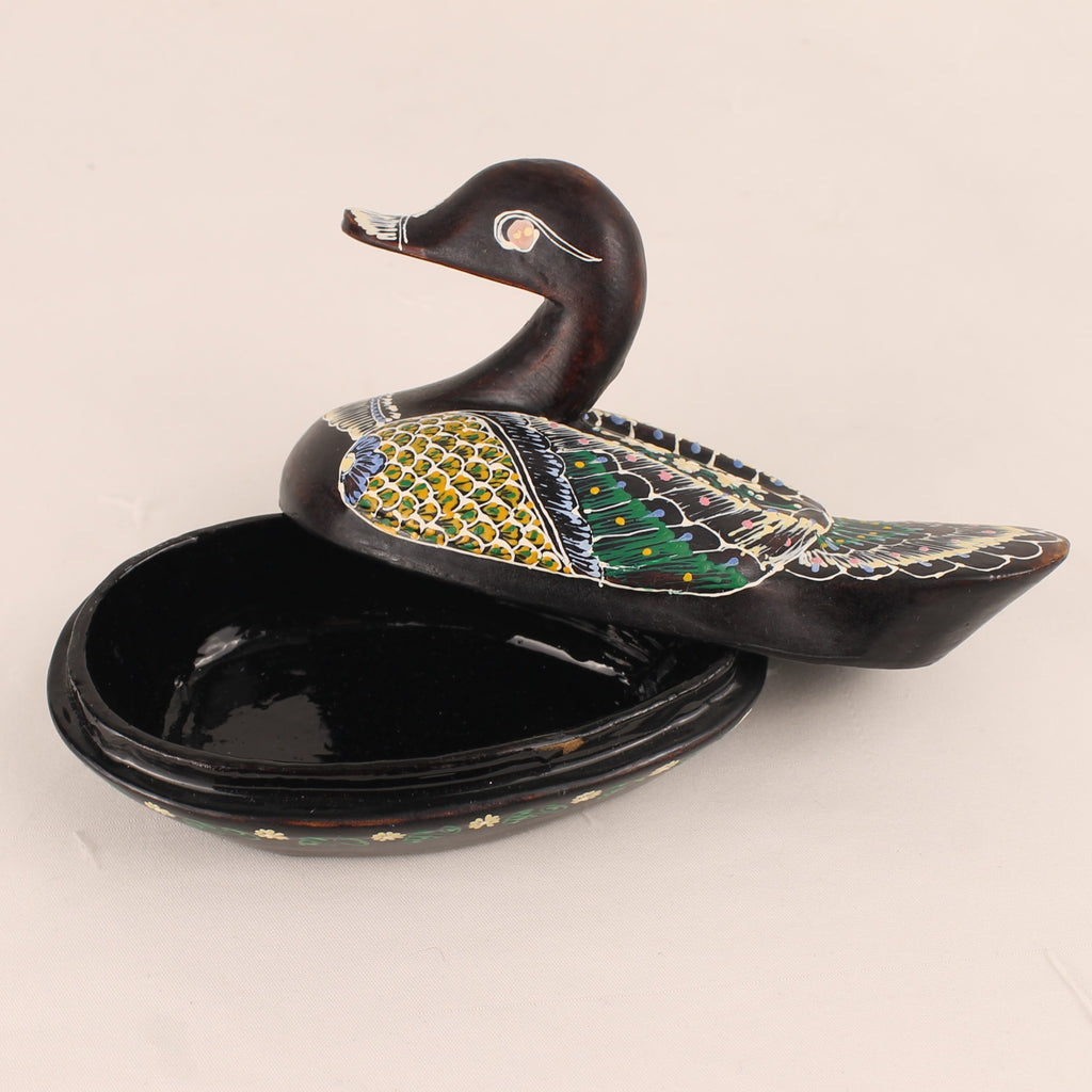 Handgesneden Houten Eendendoosje | Handbeschilderde Folk Art Opbergdoos