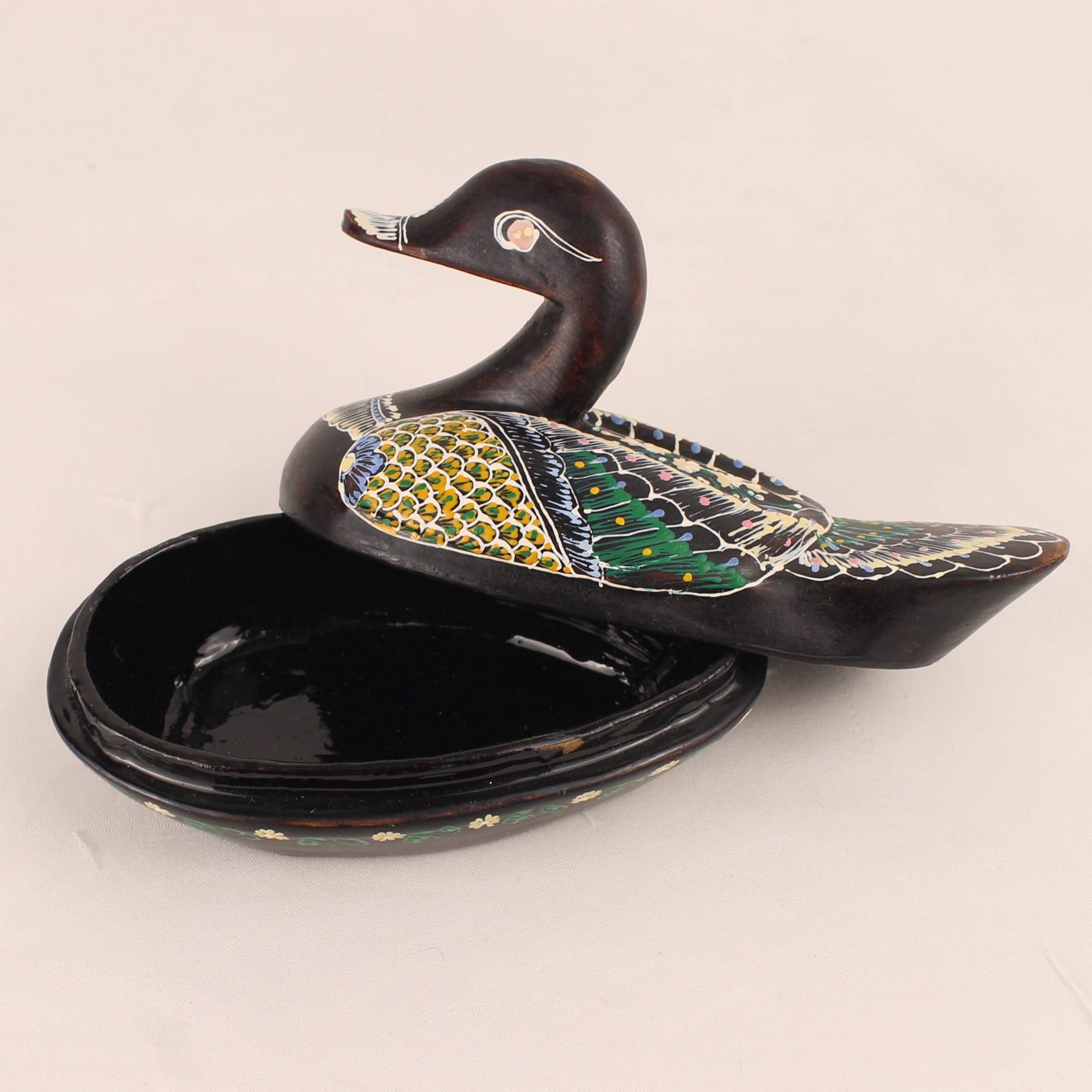 Handgesneden Houten Eendendoosje | Handbeschilderde Folk Art Opbergdoos