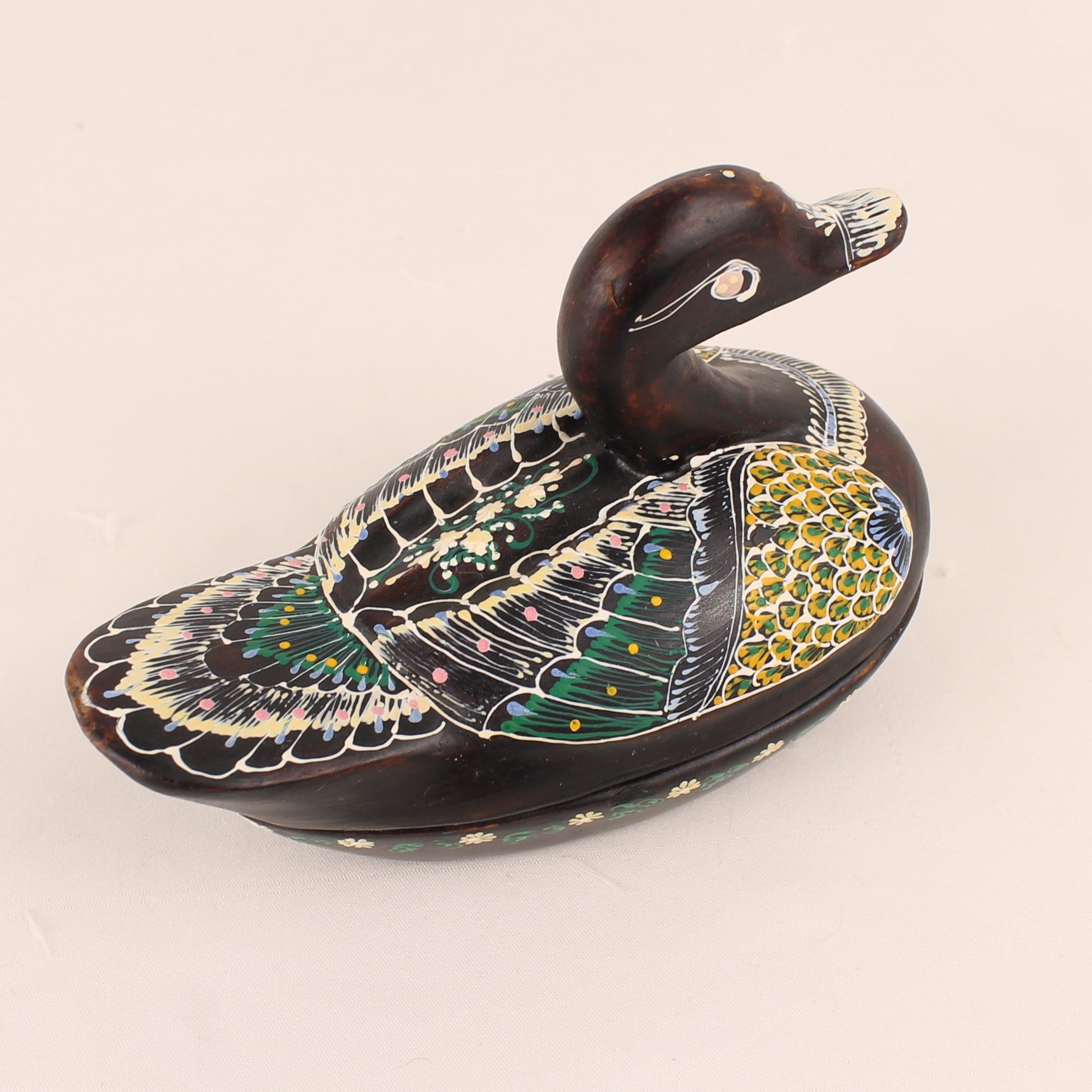Handgesneden Houten Eendendoosje | Handbeschilderde Folk Art Opbergdoos