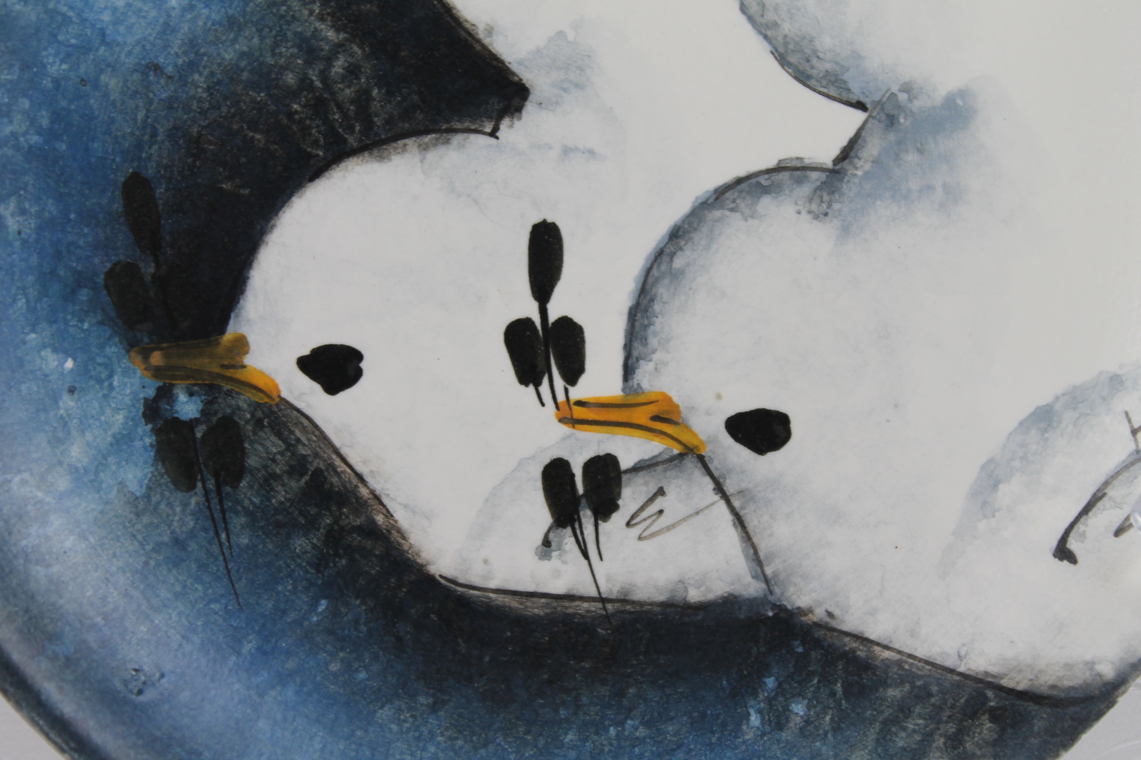 Handgeschilderd Keramisch Kunstbord – Duivenkoppel – Gesigneerd – 14 cm