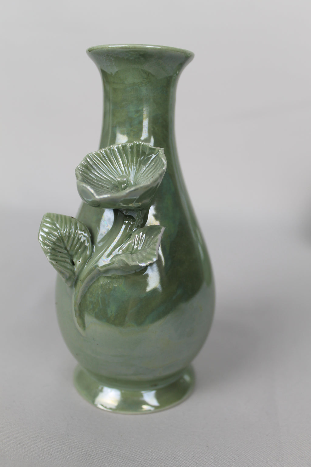 Set of two: Green ceramic vases with flowers | Gloss glaze