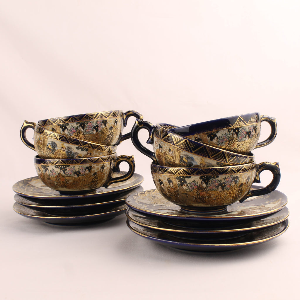 Japanse Satsuma Theeserviesset - 15-delig - Late Meiji ca. 1895-1915 - Hododa Merkteken