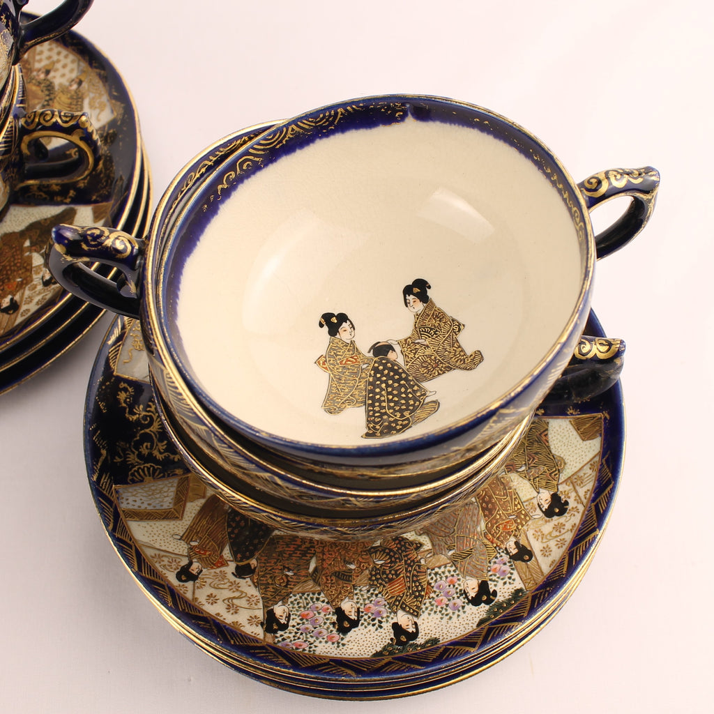 Japanse Satsuma Theeserviesset - 15-delig - Late Meiji ca. 1895-1915 - Hododa Merkteken
