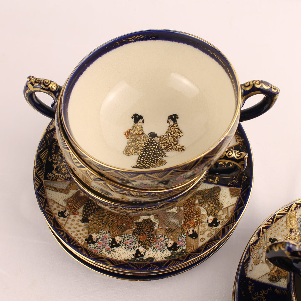 Japanse Satsuma Theeserviesset - 15-delig - Late Meiji ca. 1895-1915 - Hododa Merkteken