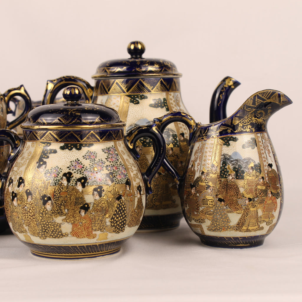 Japanse Satsuma Theeserviesset - 15-delig - Late Meiji ca. 1895-1915 - Hododa Merkteken