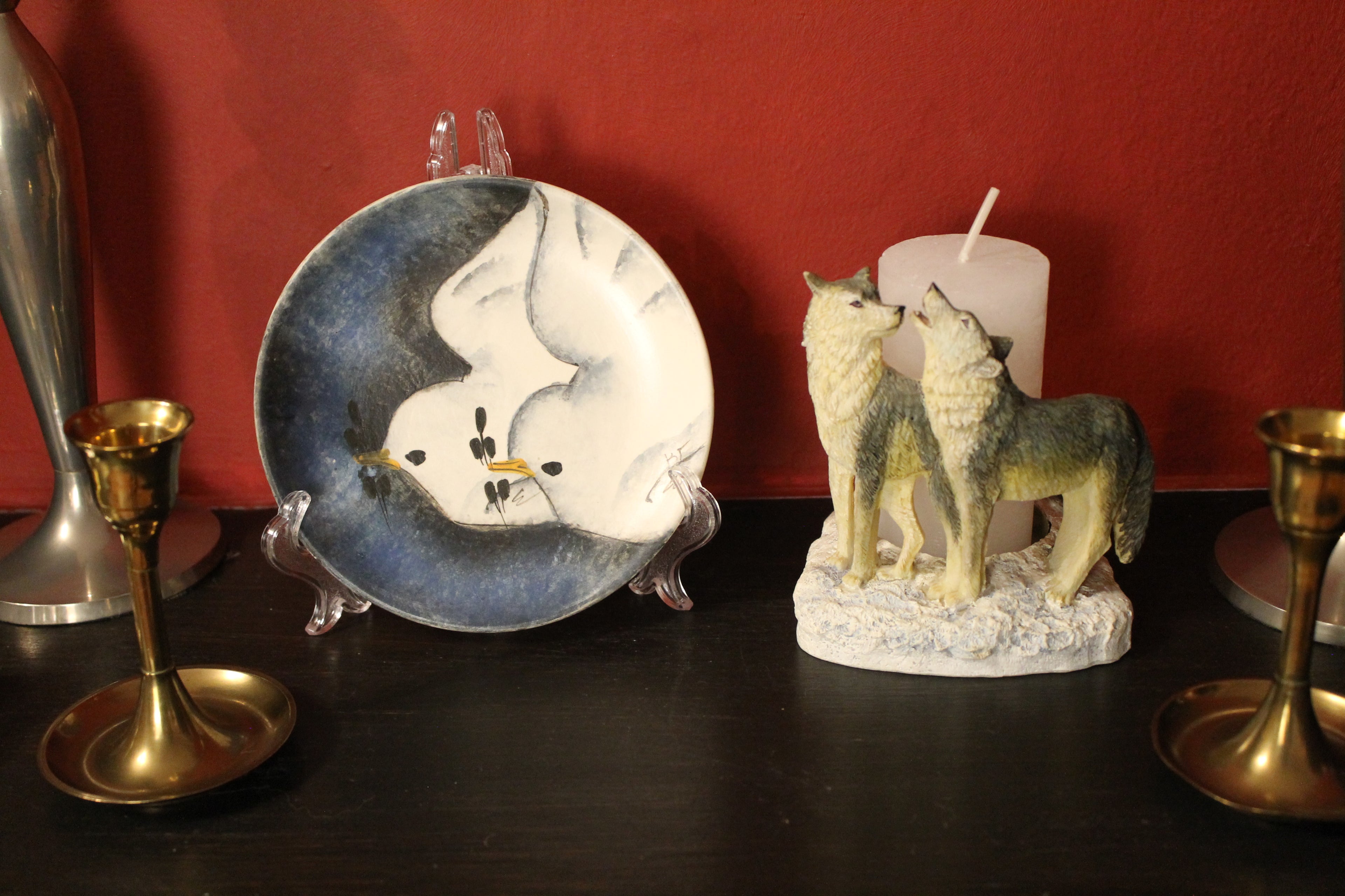 Handgeschilderd Keramisch Kunstbord – Duivenkoppel – Gesigneerd – 14 cm