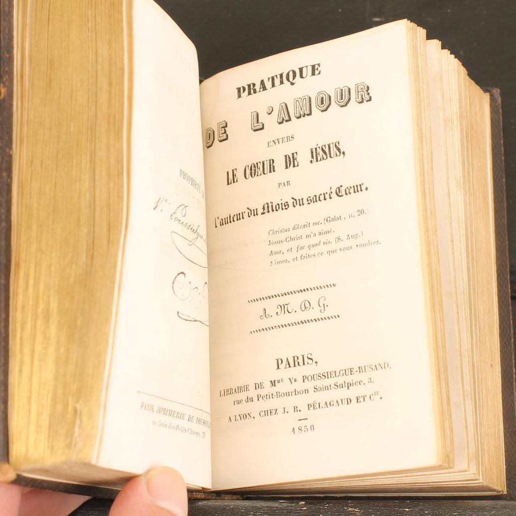 Frans Devotieboek 'Mois du Sacré Cœur de Jésus' (1850) | Leren Band | Vergulde Sneden
