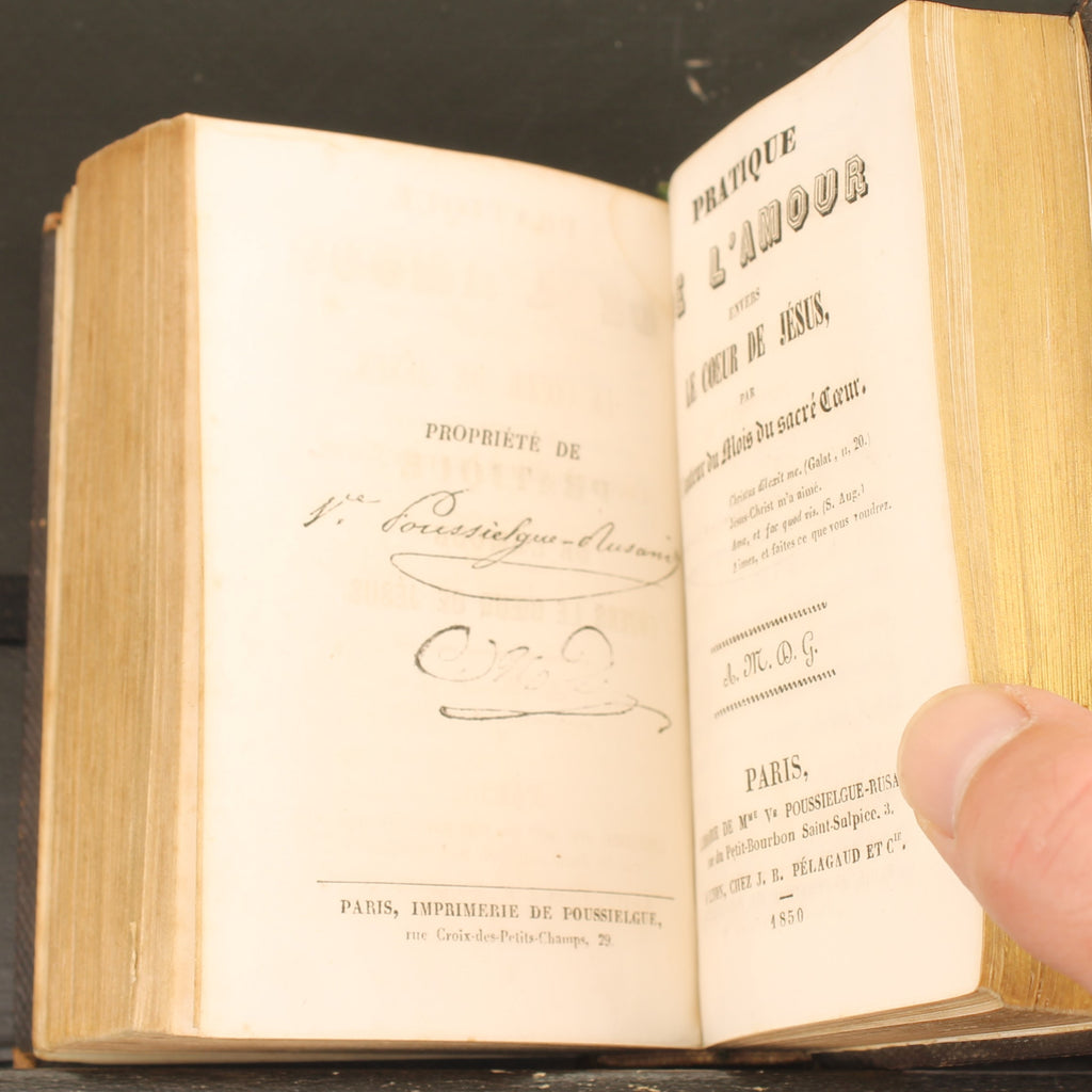 Frans Devotieboek 'Mois du Sacré Cœur de Jésus' (1850) | Leren Band | Vergulde Sneden