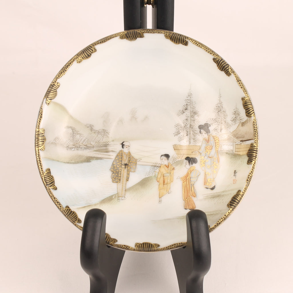 Japanse Handbeschilderde Eggshell Porseleinen Kop en Schotels | Set van 3 | EADES | ca. 1920-1935