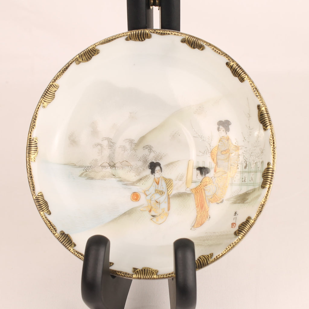 Japanse Handbeschilderde Eggshell Porseleinen Kop en Schotels | Set van 3 | EADES | ca. 1920-1935