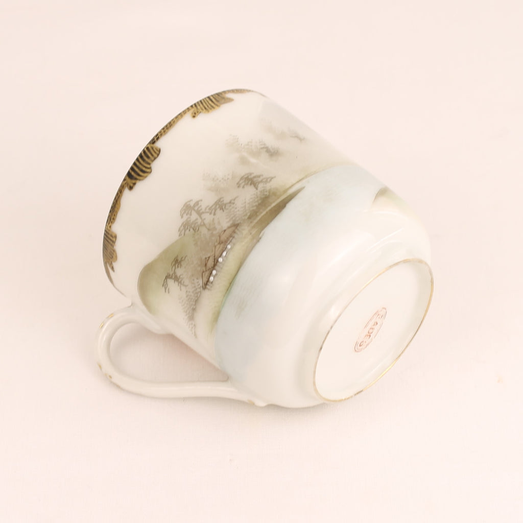Japanse Handbeschilderde Eggshell Porseleinen Kop en Schotels | Set van 3 | EADES | ca. 1920-1935