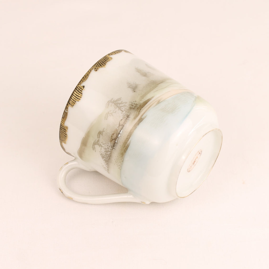 Japanse Handbeschilderde Eggshell Porseleinen Kop en Schotels | Set van 3 | EADES | ca. 1920-1935