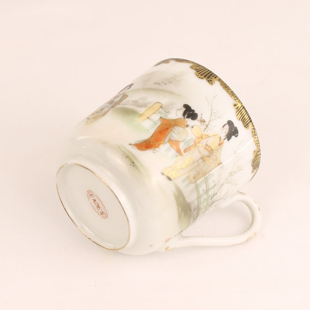 Japanse Handbeschilderde Eggshell Porseleinen Kop en Schotels | Set van 3 | EADES | ca. 1920-1935