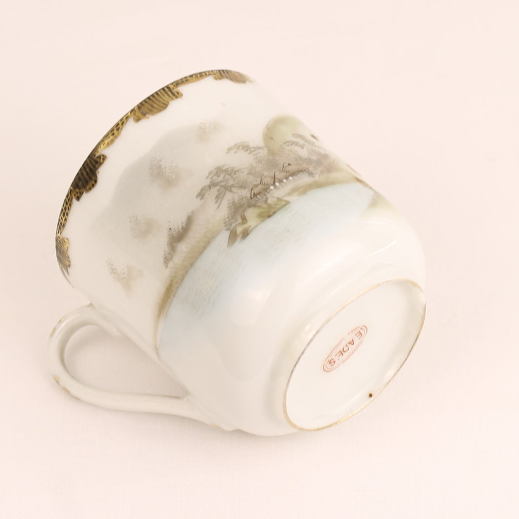 Japanse Handbeschilderde Eggshell Porseleinen Kop en Schotels | Set van 3 | EADES | ca. 1920-1935