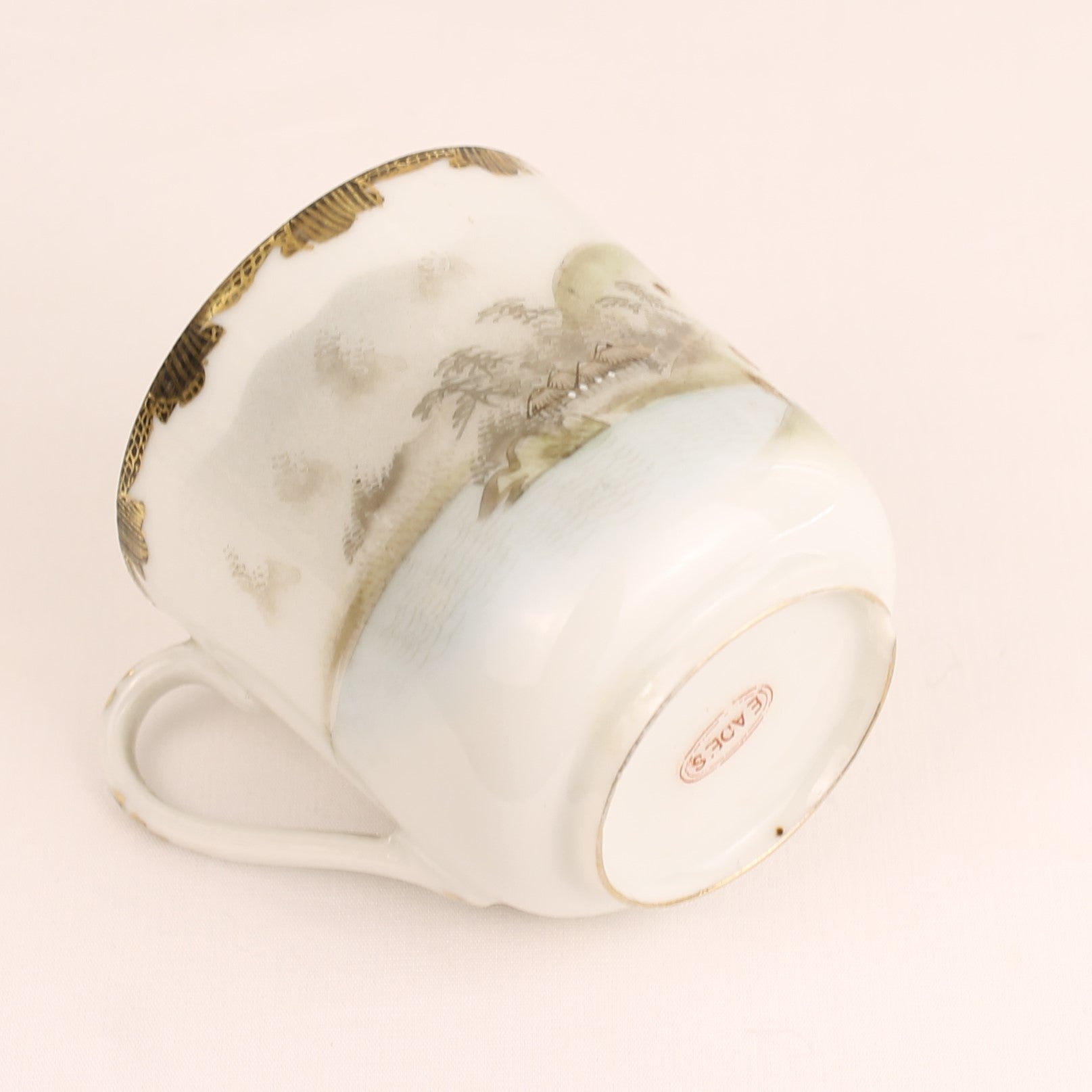 Japanse Handbeschilderde Eggshell Porseleinen Kop en Schotels | Set van 3 | EADES | ca. 1920-1935