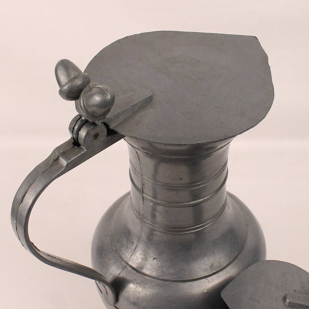 Tinnen schenkkannen met scharnierdeksel (Set van 2) | Decoratief Europees pewter | 25 & 14,5 cm