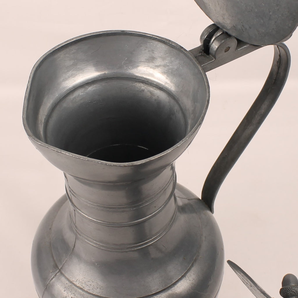 Tinnen schenkkannen met scharnierdeksel (Set van 2) | Decoratief Europees pewter | 25 & 14,5 cm