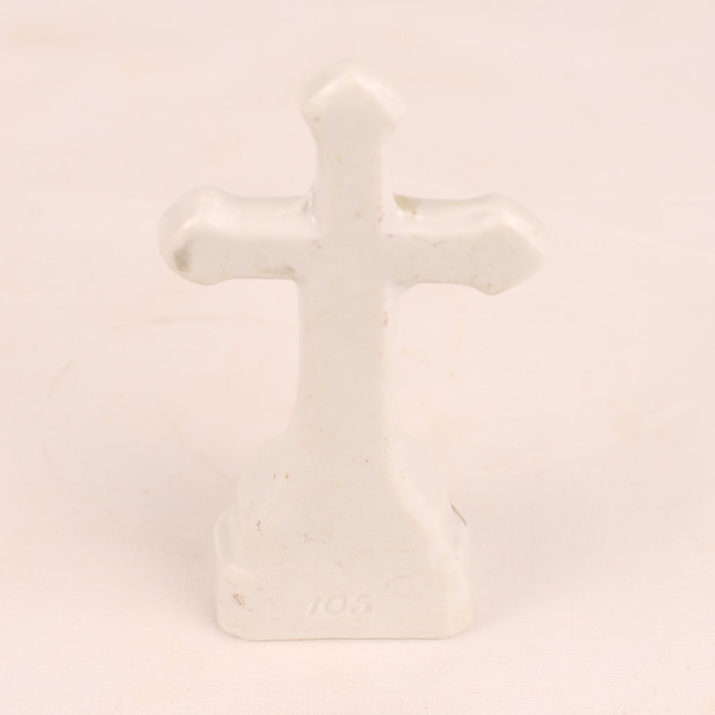 Porseleinen Staand Crucifix met Verguld Christusbeeld | Devotiebeeld | ca. 1930-1955