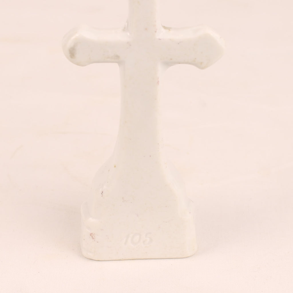 Porseleinen Staand Crucifix met Verguld Christusbeeld | Devotiebeeld | ca. 1930-1955