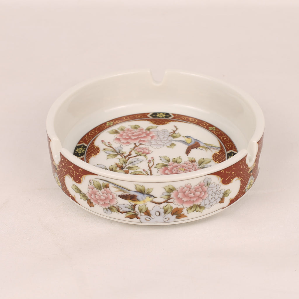 Porzellan-Aschenbecher mit Vögeln & Pfingstrosen | Ca. 1960-1980