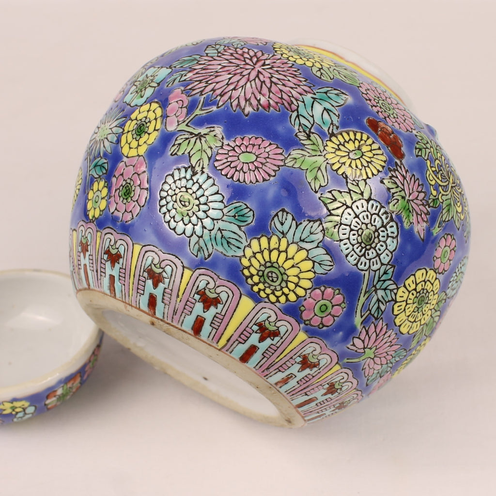 Pot couvert en porcelaine chinoise | Décor Millefleurs peint à la main | Env. 1960-1980