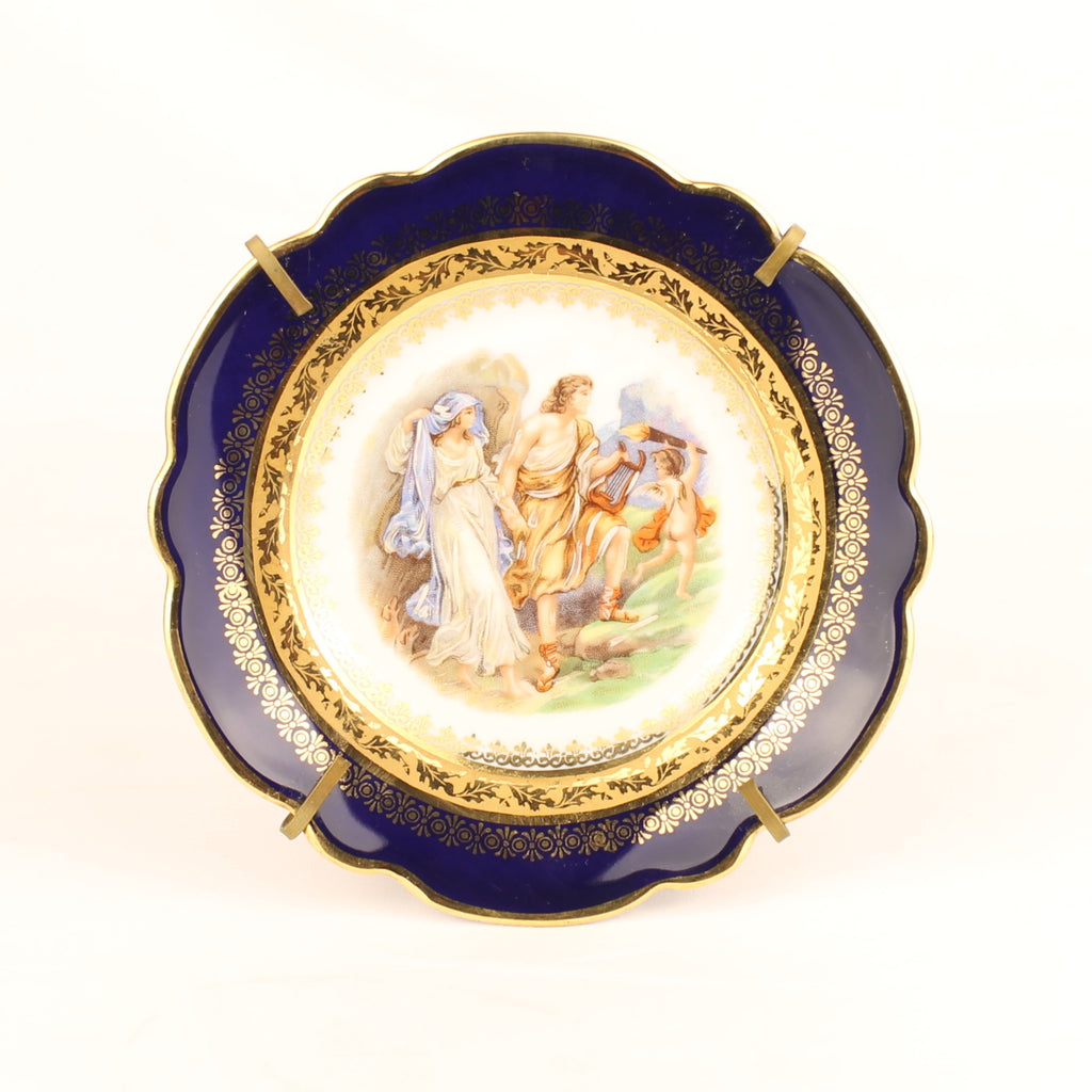 Piattino decorativo francese Limoges - porcellana blu cobalto con scena classica