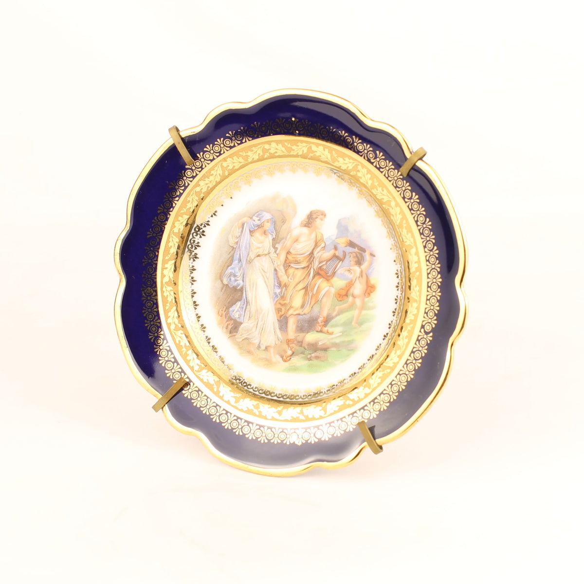 Piattino decorativo francese Limoges - porcellana blu cobalto con scena classica