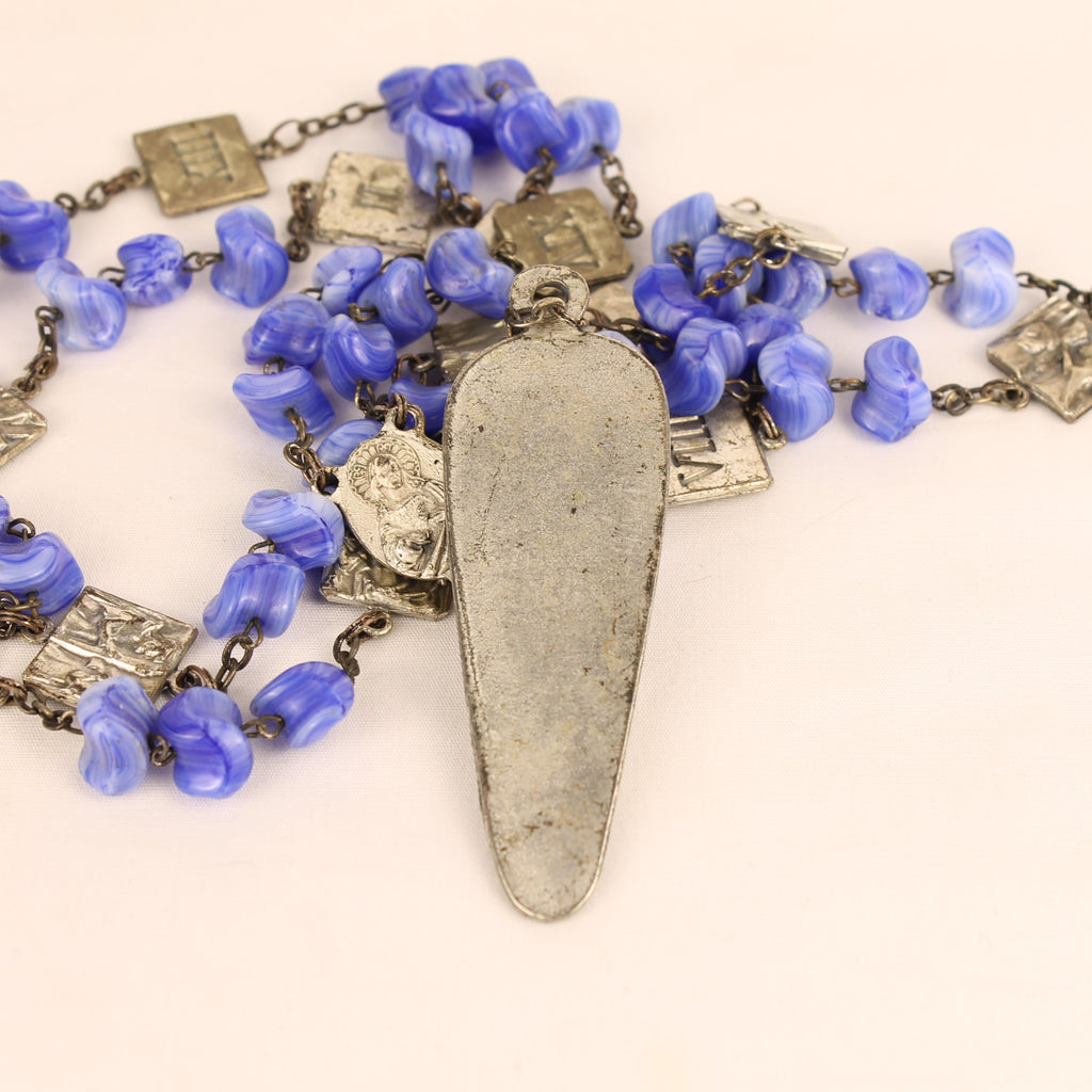 Kruiswegrozenkrans | 14 Staties & Blauwe Glaskralen | Ca. 1940-1960