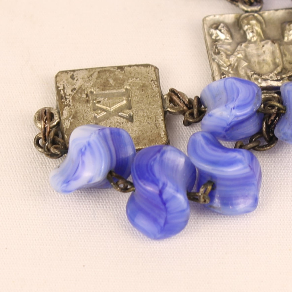 Kruiswegrozenkrans | 14 Staties & Blauwe Glaskralen | Ca. 1940-1960