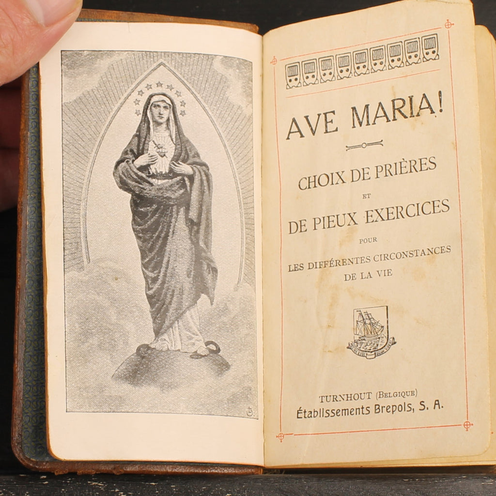 Ave Maria - Livro de Orações Antigo em Pele - Brepols Turnhout 1924