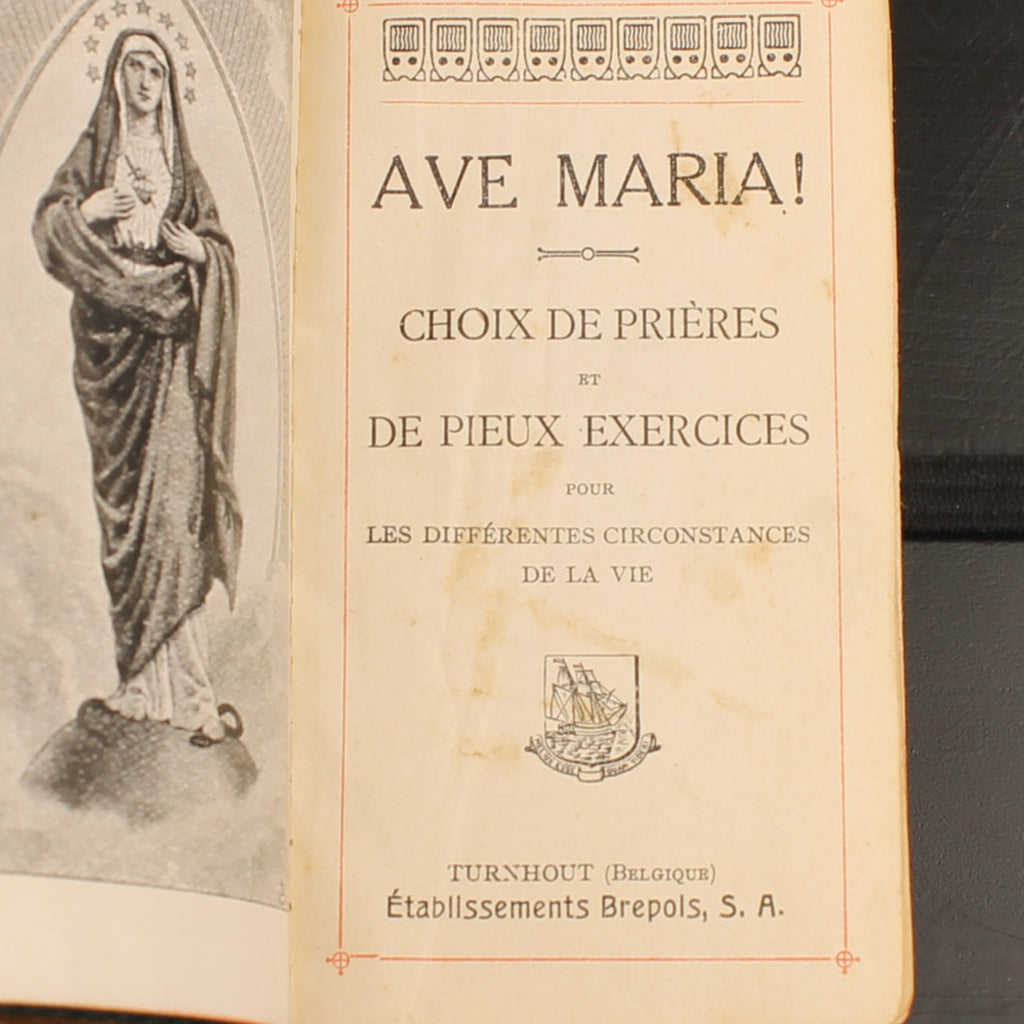 Ave Maria - Livro de Orações Antigo em Pele - Brepols Turnhout 1924